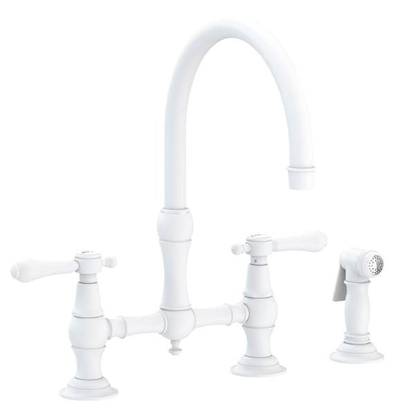 Newport Brass Kitchen Bridge Faucet With Side Spray in Matte White 9458-52 - main
